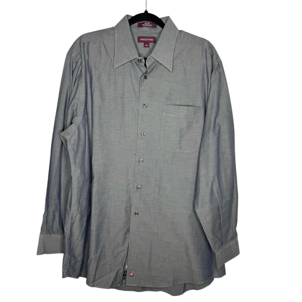 NORDSTROM / dark gray long sleeve button up collared dress shirt / 17-34
